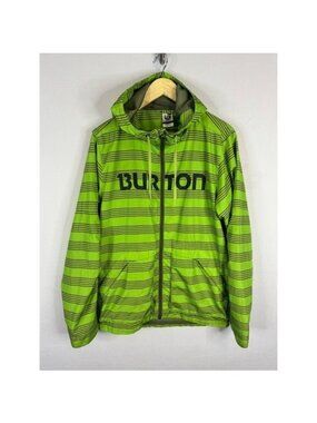 Burton Mens MB Dover JK Striped Windbreaker Hooded Jacket Green Medium